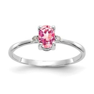 10k White Gold Genuine Dia/Pink Tourmaline October Birthstone Ring